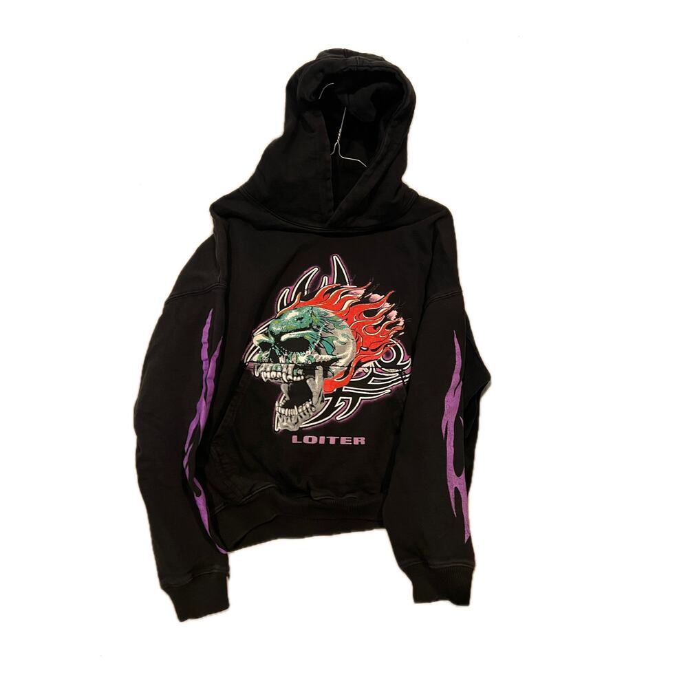 Loiter Live In Direct Vintage Hoodie Mens Black XL